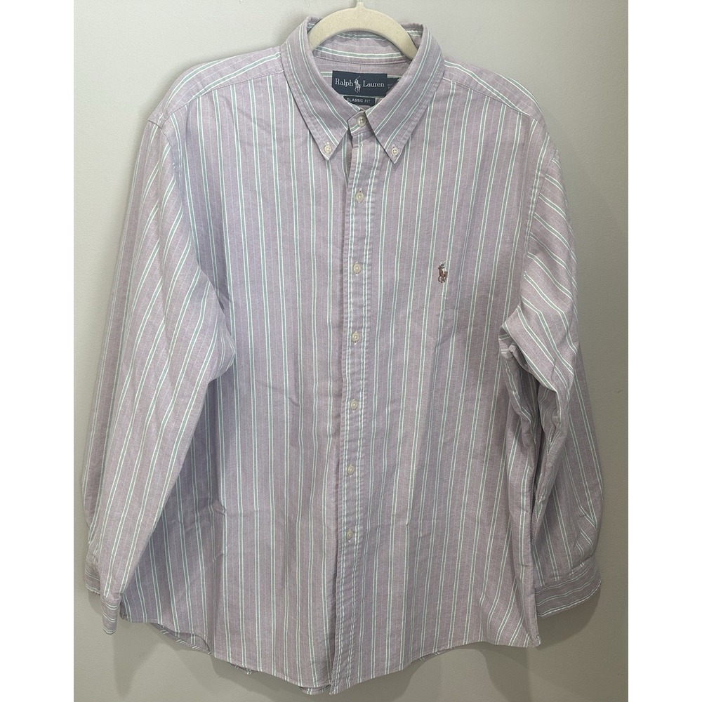Ralph Lauren Classic Fit‎ Oxford Shirt Mens XL Purple Green Stripe Button Down